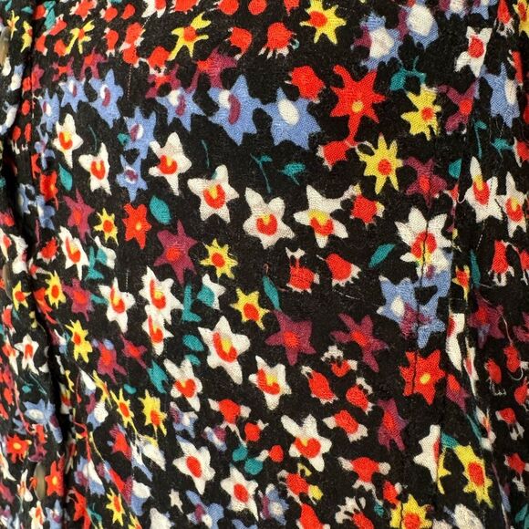 Mauve by Anthropologie Button Up Ruffle Black Floral Collared Top Size Small - Picture 13 of 16